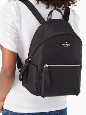 Kate Spade Chelsea Backpack Black Nylon Gold Hardware Laptop Travel Bag